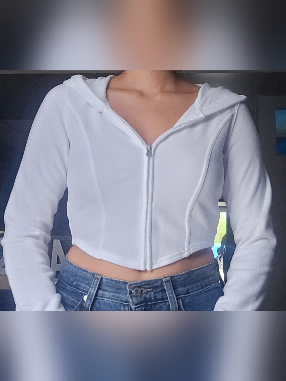 White Zip-Up Crop Hoodie